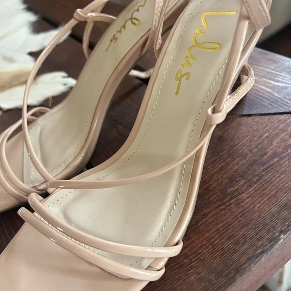 Lulus Ameera Light Nude Patent Ankle Strap Heels - Picture 2 of 5